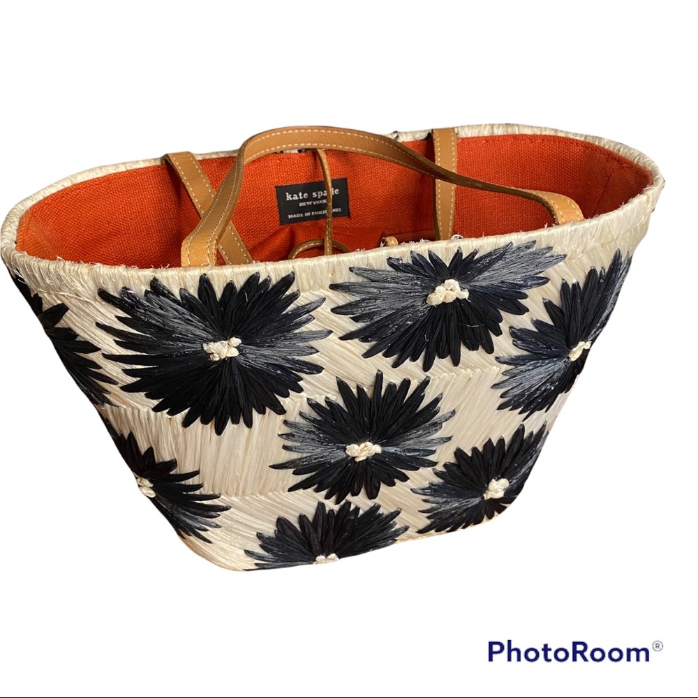 KATE SPADE Vintage Palm Leaf Black Straw Bag Rare